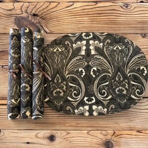 Luxurious Black and Gold Paisley Placemats